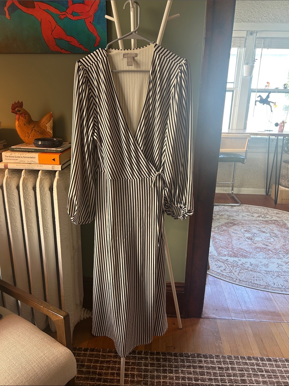 Striped Wrap Midi Dress - Black & White